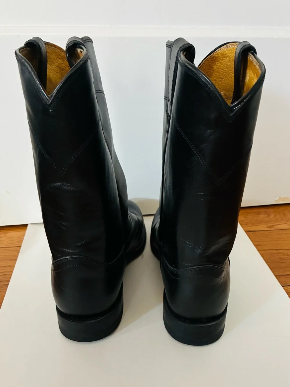 Justin Boots Black Leather Western Mid-Calf Pull-On Boots